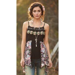 Vtg 90s Y2K Asymmetrical Silk Patchwork Top M Fairy Grunge Boho Whimsigoth